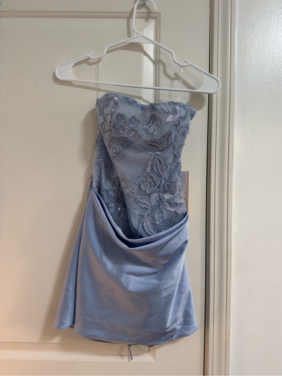 Oh Polly Dresses & Skirts - Oh Polly Strapless Lavender-Blue Embroidered Mini Dress